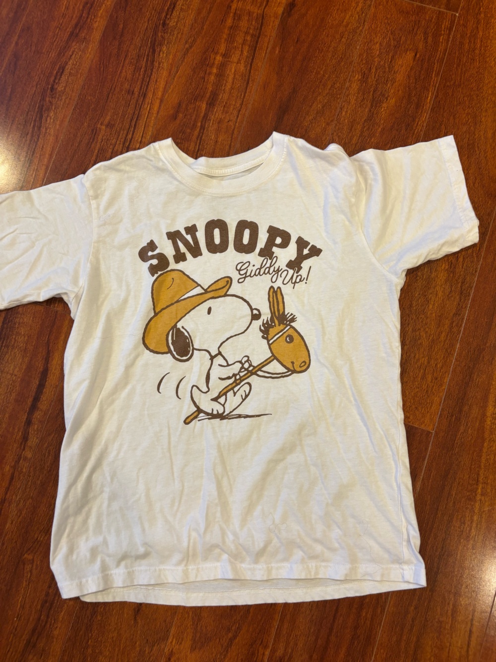 Peanuts White Kids Tee with Brown & Mustard Snoopy Graphic